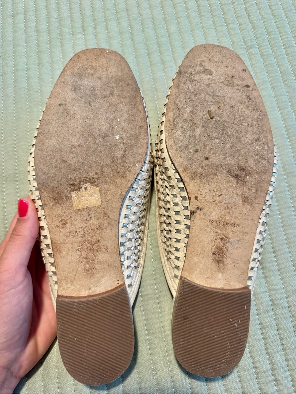 Tory Burch Jessa Woven Slip-On Loafers Mules Ivory Gold Size 7.5 - Picture 6 of 6